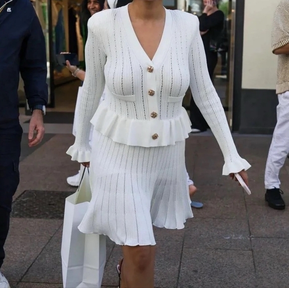 self-portrait FW24 Pointelle knit peplum mini dress - Picture 4 of 14